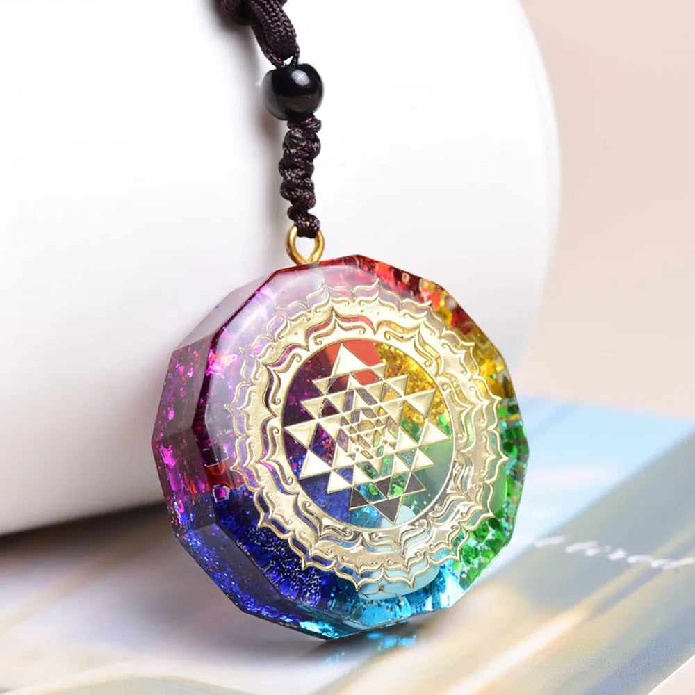 Natural 7 Chakra Orgonite Energy Om Symbol Crystal Pendant