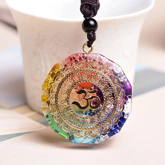 Natural 7 Chakra Orgonite Energy Om Symbol Crystal Pendant