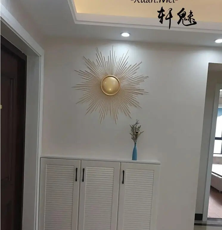 Modern Wrought Iron Sun Wall Hanging Crafts Decoration Hotel Porch Wall Sticker Ornaments Home Livingroom Wall Mural Accessories