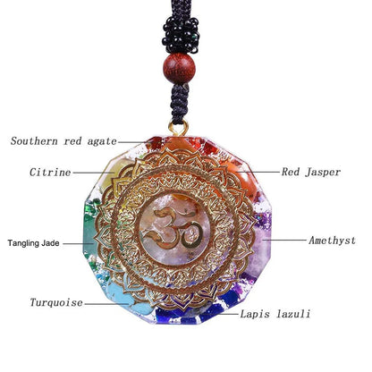 Natural 7 Chakra Orgonite Energy Om Symbol Crystal Pendant