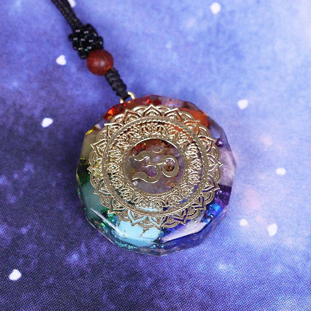 Natural 7 Chakra Orgonite Energy Om Symbol Crystal Pendant