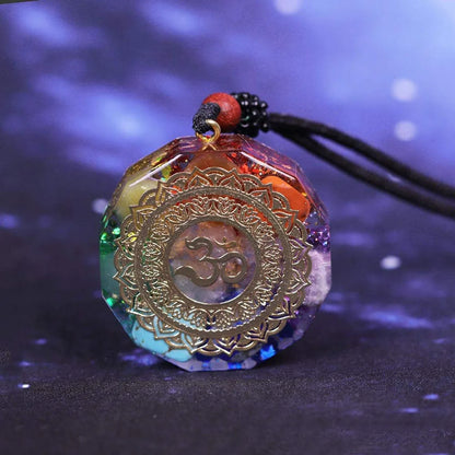 Natural 7 Chakra Orgonite Energy Om Symbol Crystal Pendant