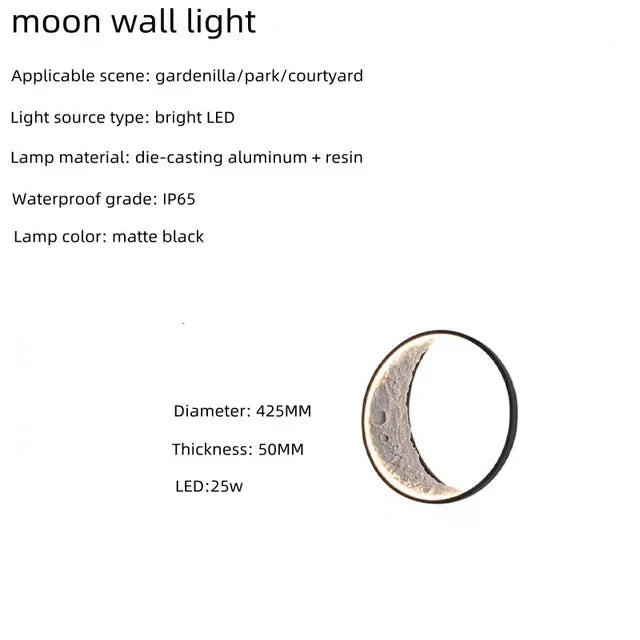 Moon Crescent LED Wall Lamp IP65 Waterproof LED Wall Light for Indoor and Outdoor Terrace Garden Landscape Exterior