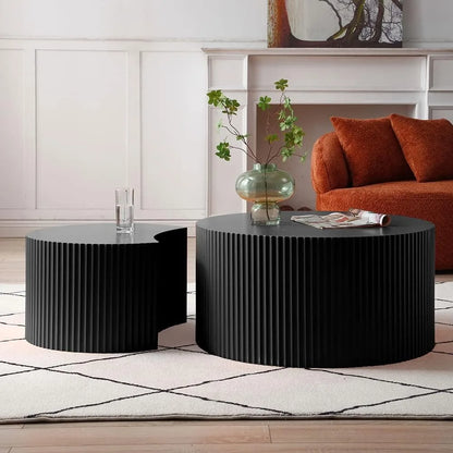 Nesting Coffee Table Set of 2, Matte Black Round Wooden Coffee Tables, Modern Luxury Side Tables Accent End Table