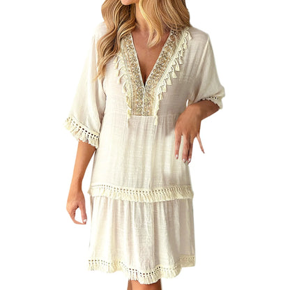 Casual Elegant Embroidered Boho Dress For Women