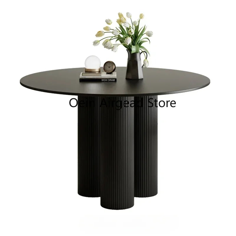 Black Dining Table Set 4 Chairs Minimalist Nordic Round Marble Dining Table Luxury Comedor De 4 Silla Set Furniture OK50CZ