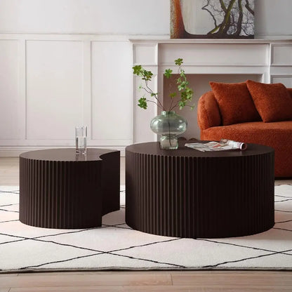 Nesting Coffee Table Set of 2, Matte Black Round Wooden Coffee Tables, Modern Luxury Side Tables Accent End Table