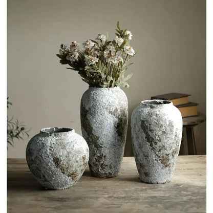 Rural Ceramic Circular Vase Retro Floor High Vase Living Room Decoration