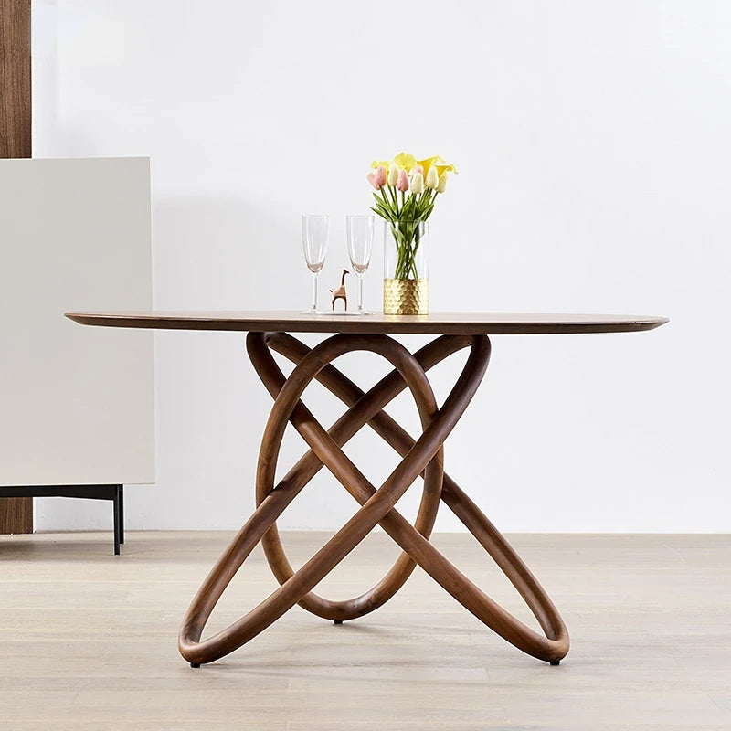 North American imported black walnut round table Italian light luxury table Nordic all solid wood table Modern simple table