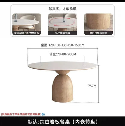 Log color cream wind slate round dining table home with turntable white dining table designer Japanese solid wood round dining t