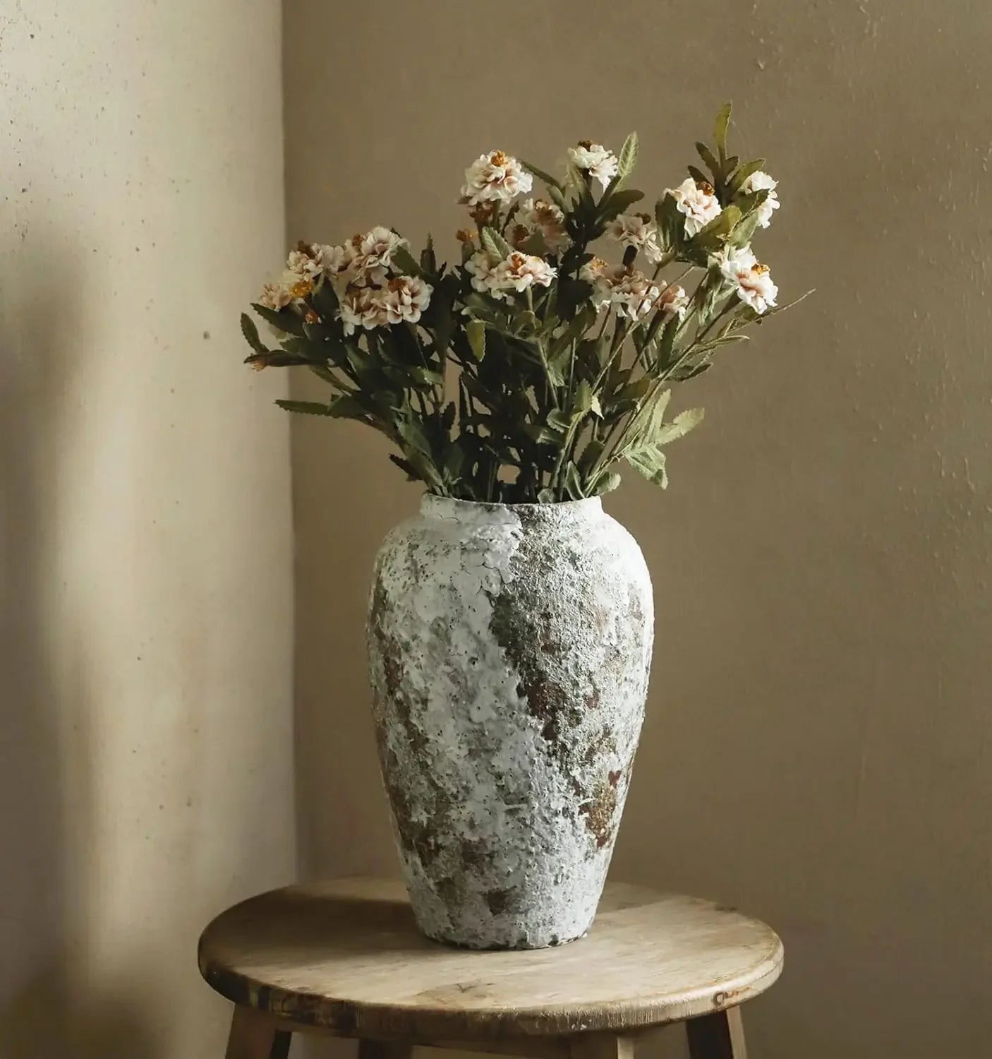 Rural Ceramic Circular Vase Retro Floor High Vase Living Room Decoration