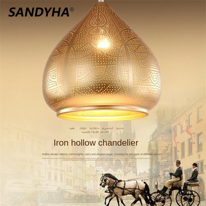 SANDYHA Modern Arabian Style Led Pendant Lamp Luxury Minimalist Iron Gold Black Restaurant Dining Living Room Bar Indoor Light