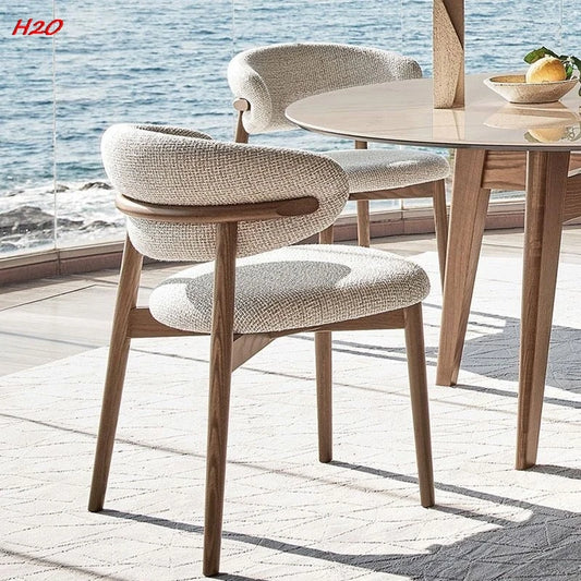 H2O Light Luxury Modern Nordic Italian Iron Imitation Solid Wood Dining Chair Simple Cafe Leisure Home Restaurant Back Chair