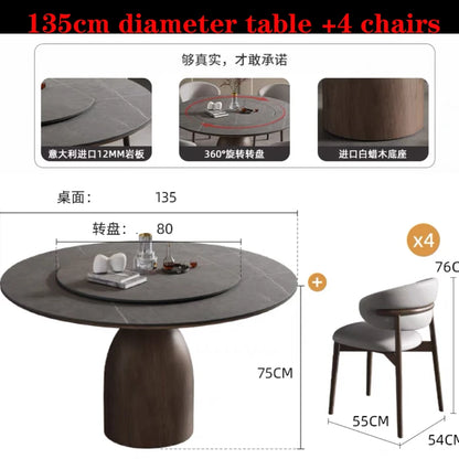 New style rock plate dining table round with turntable retro household dining table Italian modern simple solid wood round table