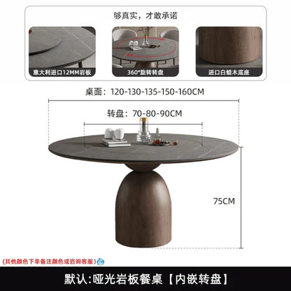 New style rock plate dining table round with turntable retro household dining table Italian modern simple solid wood round table