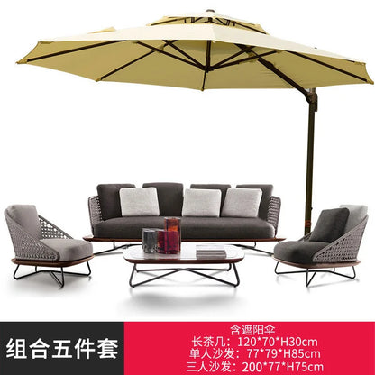 Nordic outdoor designer balcony solid wood coffee table rattan single sofa patio leisure table chair patio rattan furniture