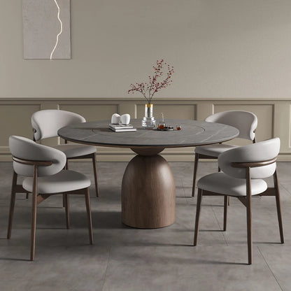 New style rock plate dining table round with turntable retro household dining table Italian modern simple solid wood round table