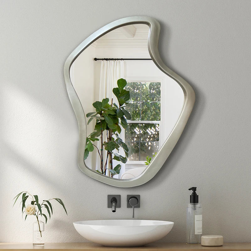 Nordic Minimalism Style Wall-Hanging Mirror Home Decoration Bathroom Makeup Mirror Creative Irregular Shape LED Light Hd Mirror