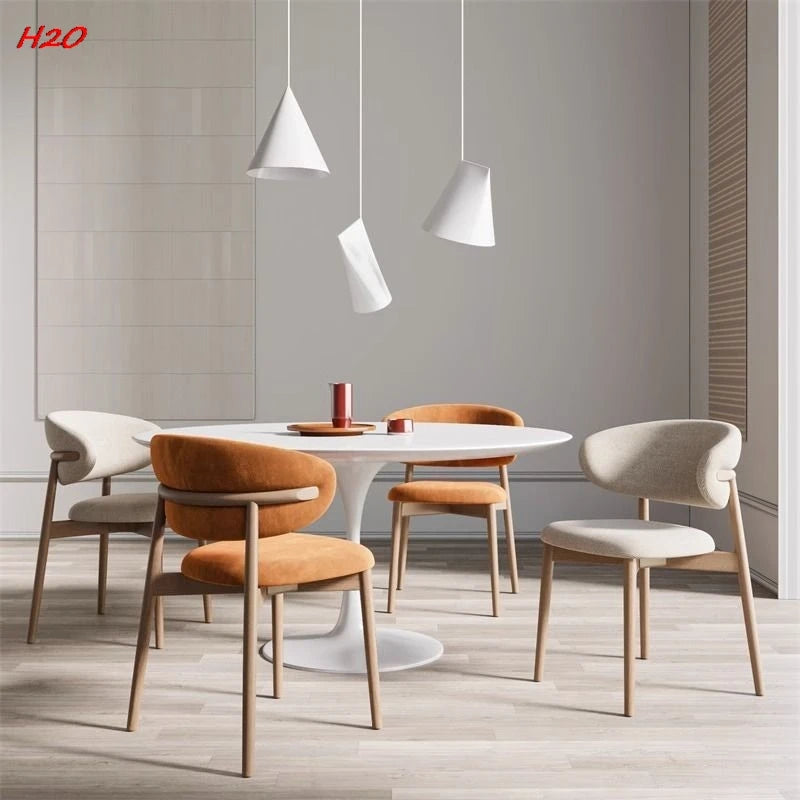 H2O Light Luxury Modern Nordic Italian Iron Imitation Solid Wood Dining Chair Simple Cafe Leisure Home Restaurant Back Chair