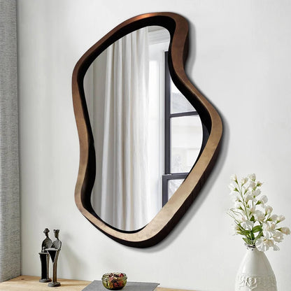 Nordic Minimalism Style Wall-Hanging Mirror Home Decoration Bathroom Makeup Mirror Creative Irregular Shape LED Light Hd Mirror