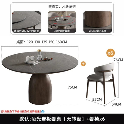 New style rock plate dining table round with turntable retro household dining table Italian modern simple solid wood round table