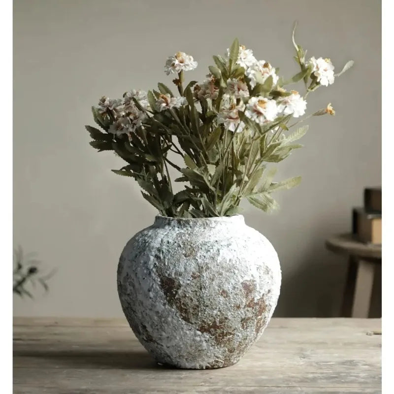 Rural Ceramic Circular Vase Retro Floor High Vase Living Room Decoration