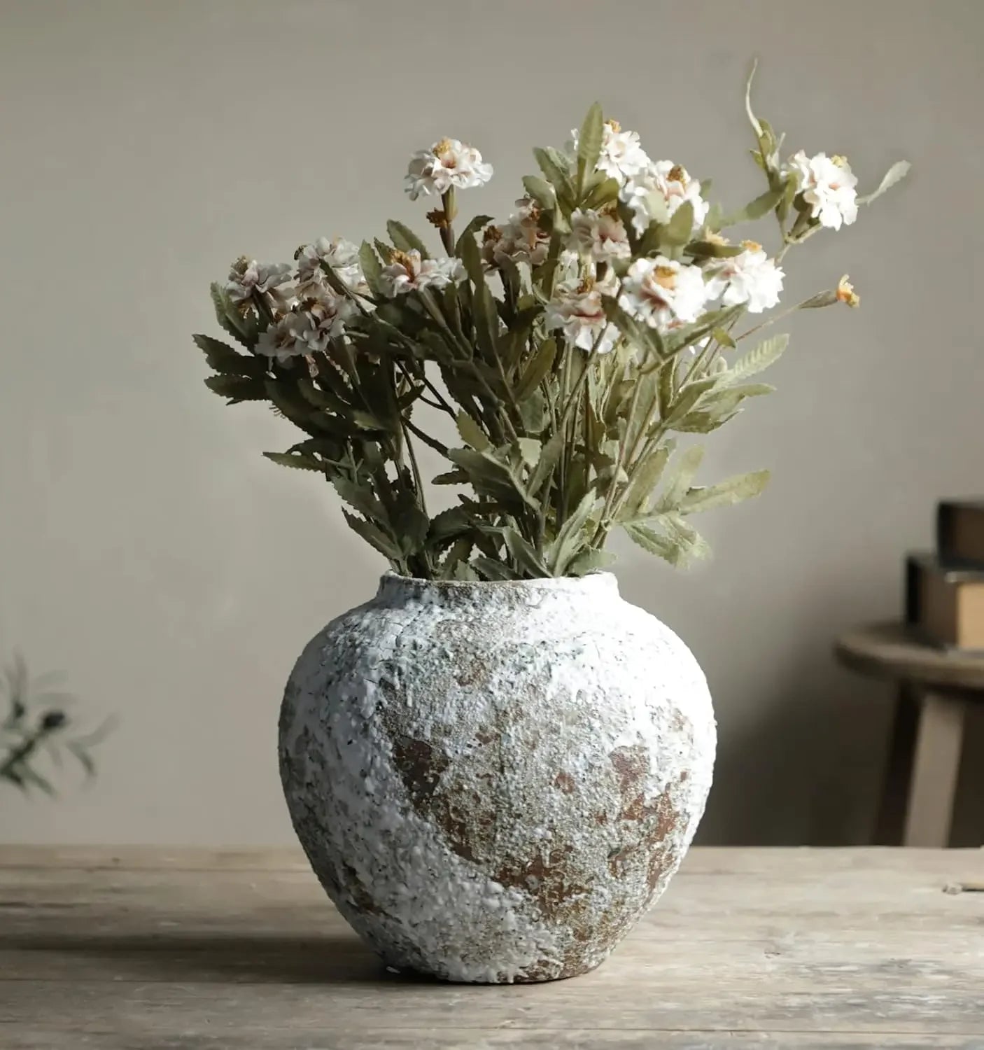 Rural Ceramic Circular Vase Retro Floor High Vase Living Room Decoration