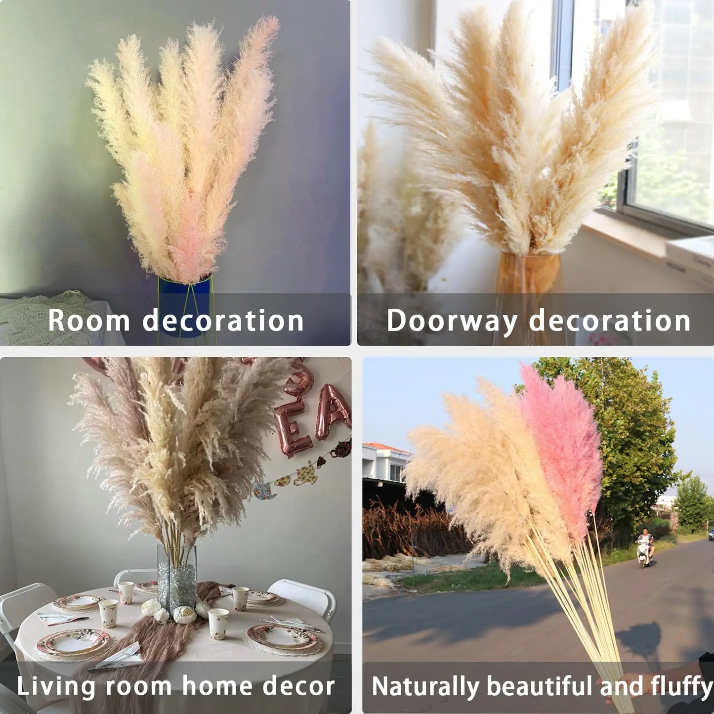 10Stems Natural Pampas Grass Tall Decor - Dried Large Long Pompas Grass Boho for Floor Vase Wedding Flowers Home TableRoom Decor