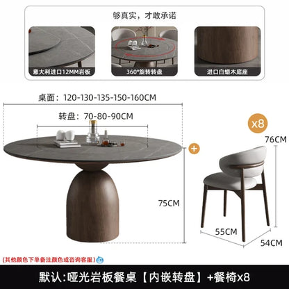 New style rock plate dining table round with turntable retro household dining table Italian modern simple solid wood round table