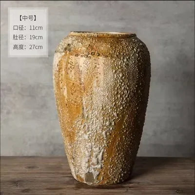 Retro nostalgic rough clay pottery vase insert dried flowers decorative new Chinese style ornaments ceramic