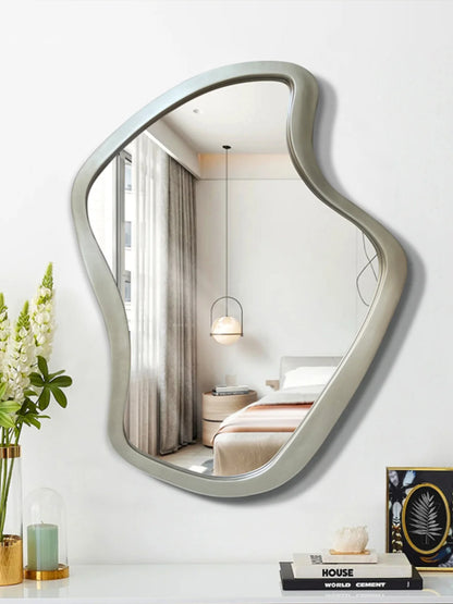 Nordic Minimalism Style Wall-Hanging Mirror Home Decoration Bathroom Makeup Mirror Creative Irregular Shape LED Light Hd Mirror